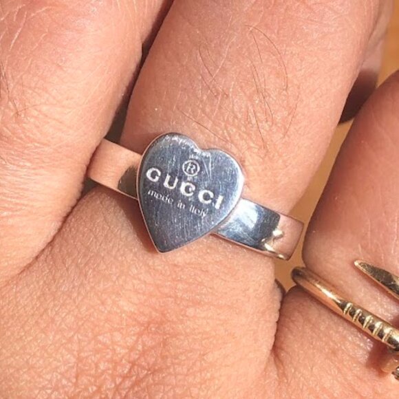 Gucci Trademark Heart Ring Sterling Silver Size 12 US 6 - Picture 1 of 4